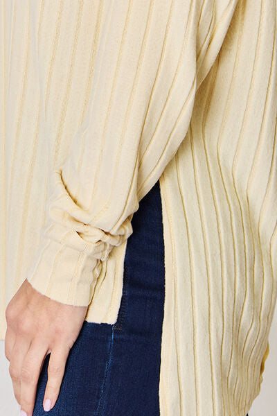 Basic Bae Full Size Ribbed Round Neck Slit T-Shirt Luvéillé