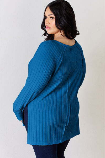 Basic Bae Full Size Ribbed Round Neck Slit T-Shirt Luvéillé