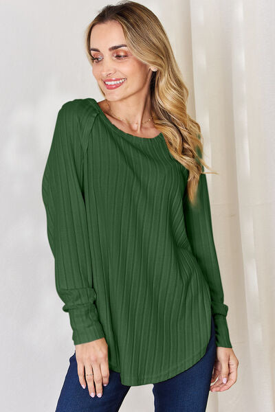 Basic Bae Full Size Ribbed Round Neck Slit T-Shirt Luvéillé