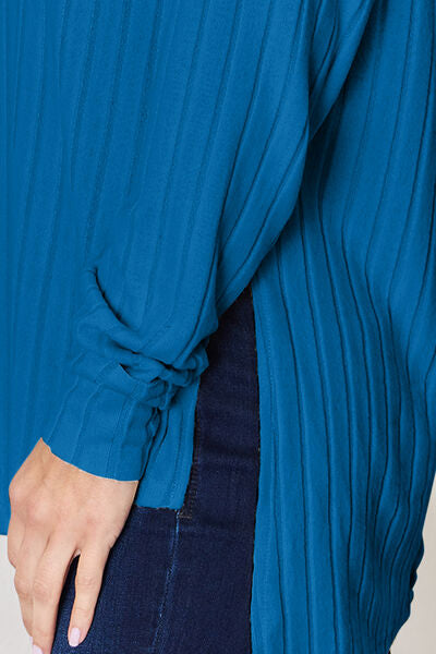 Basic Bae Full Size Ribbed Round Neck Slit T-Shirt Luvéillé