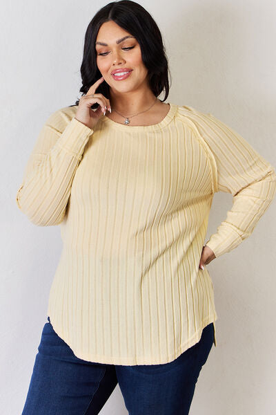 Basic Bae Full Size Ribbed Round Neck Slit T-Shirt Luvéillé