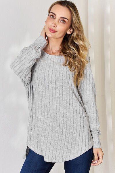 Basic Bae Full Size Ribbed Round Neck Slit T-Shirt Luvéillé