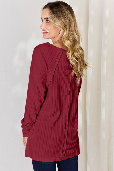 Basic Bae Full Size Ribbed Round Neck Slit T-Shirt Luvéillé