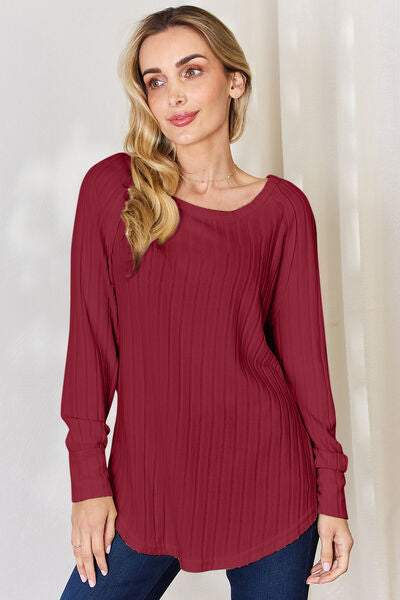 Basic Bae Full Size Ribbed Round Neck Slit T-Shirt Luvéillé