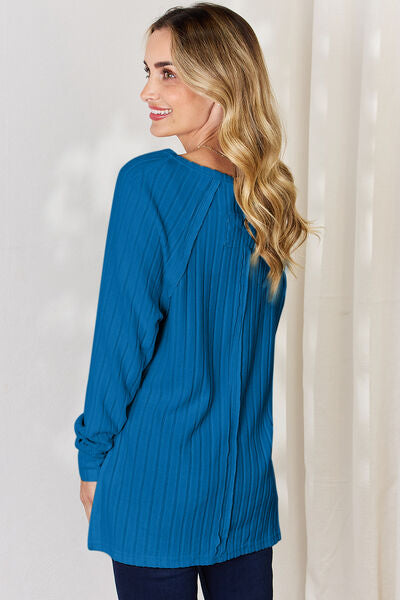 Basic Bae Full Size Ribbed Round Neck Slit T-Shirt Luvéillé