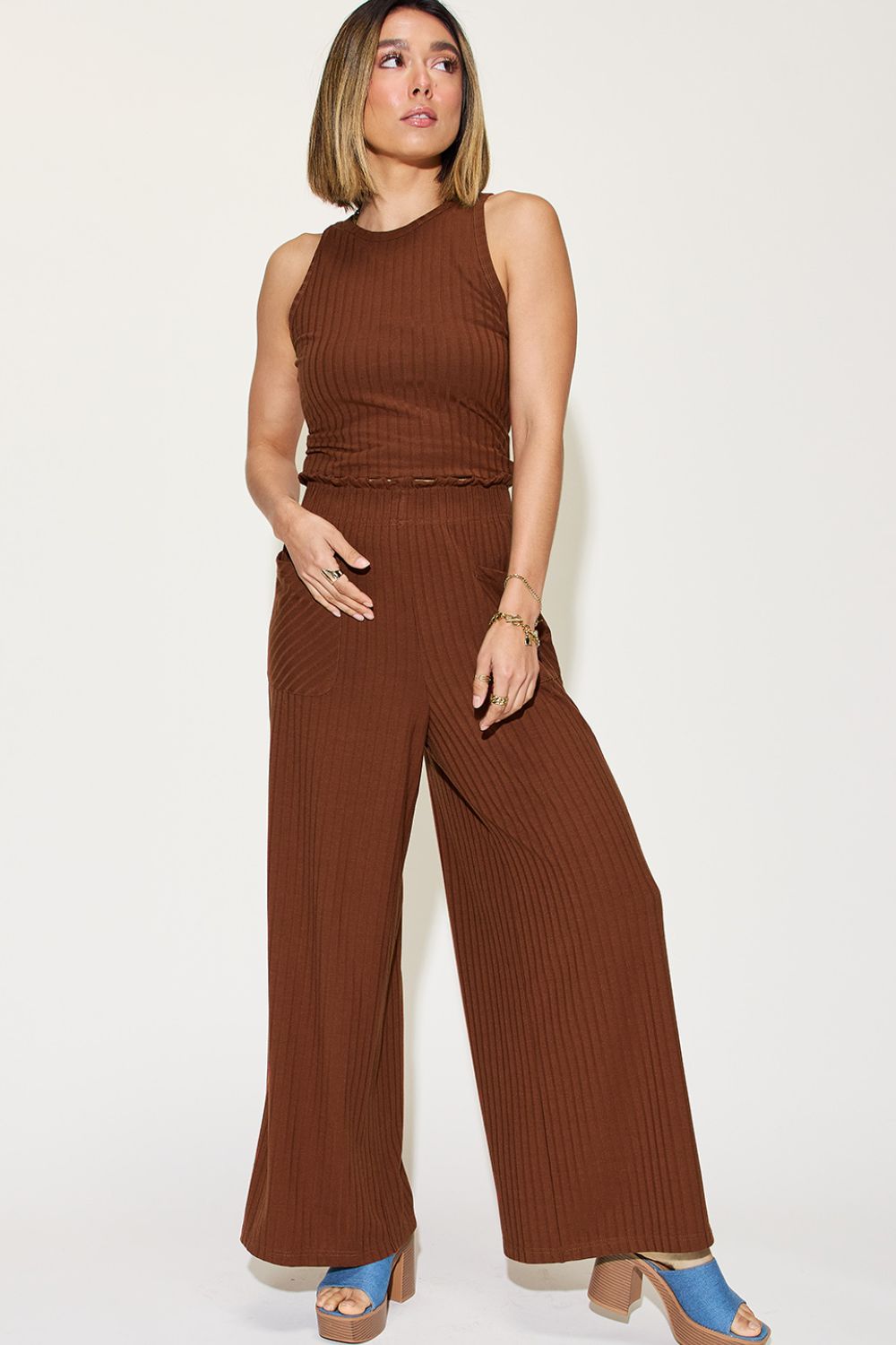 Basic Bae Full Size Ribbed Tank and Wide Leg Pants Set Luvéillé