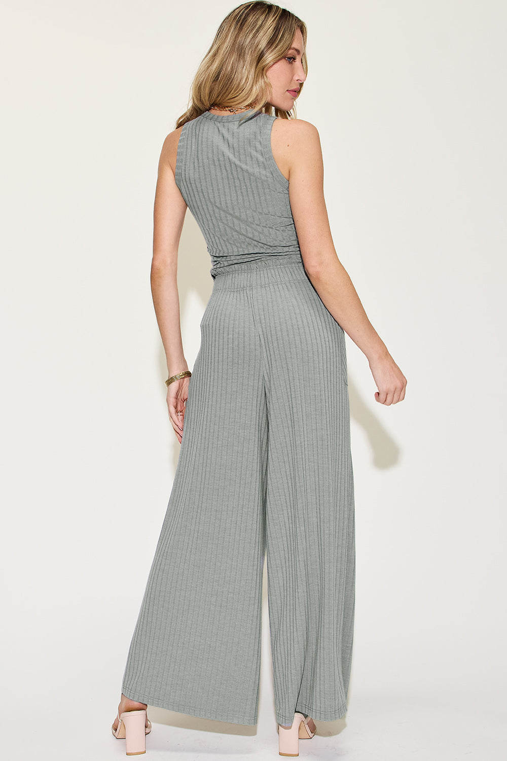 Basic Bae Full Size Ribbed Tank and Wide Leg Pants Set Luvéillé