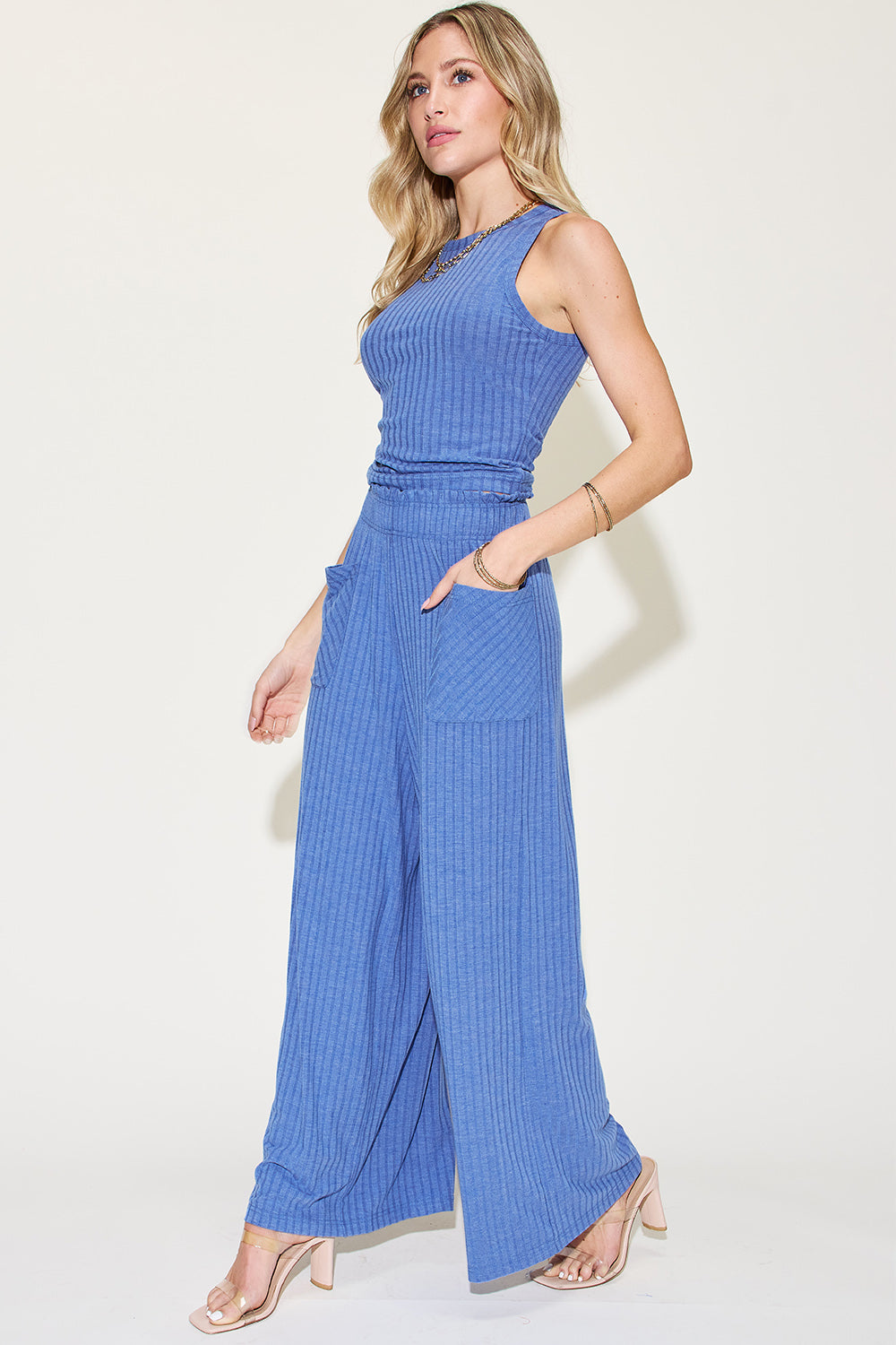 Basic Bae Full Size Ribbed Tank and Wide Leg Pants Set Luvéillé