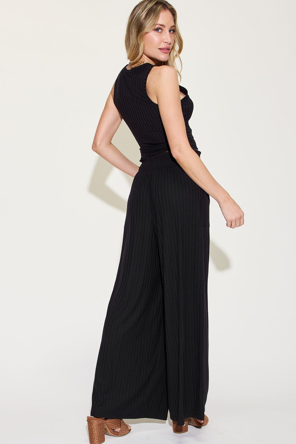 Basic Bae Full Size Ribbed Tank and Wide Leg Pants Set Luvéillé