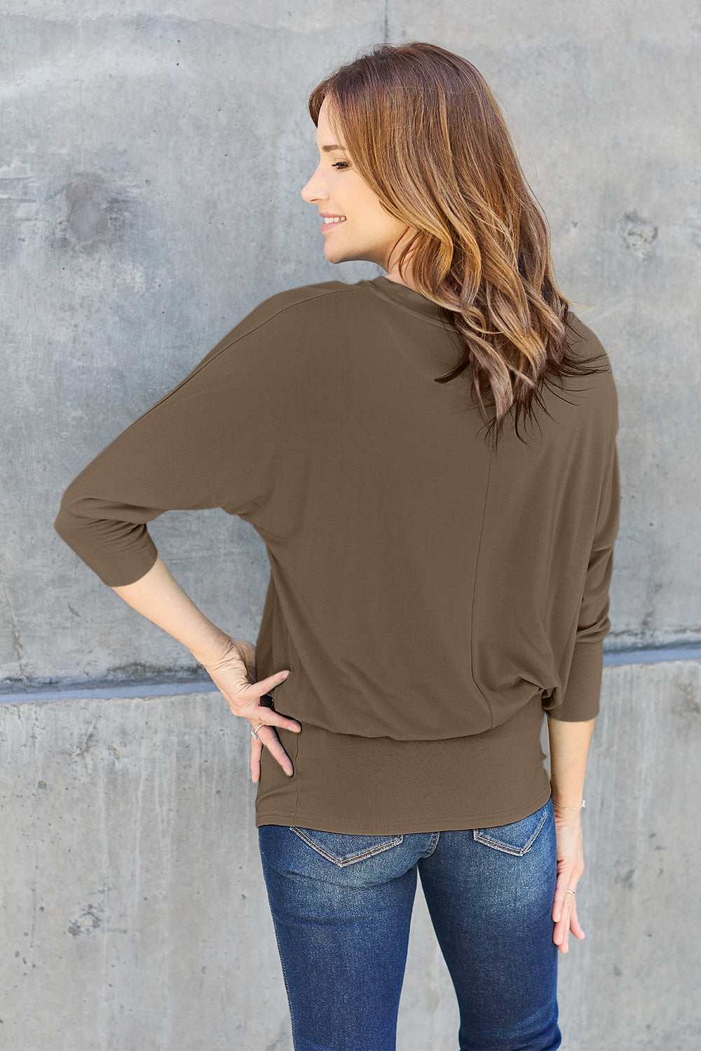 Basic Bae Full Size Round Neck Batwing Sleeve Blouse Luvéillé