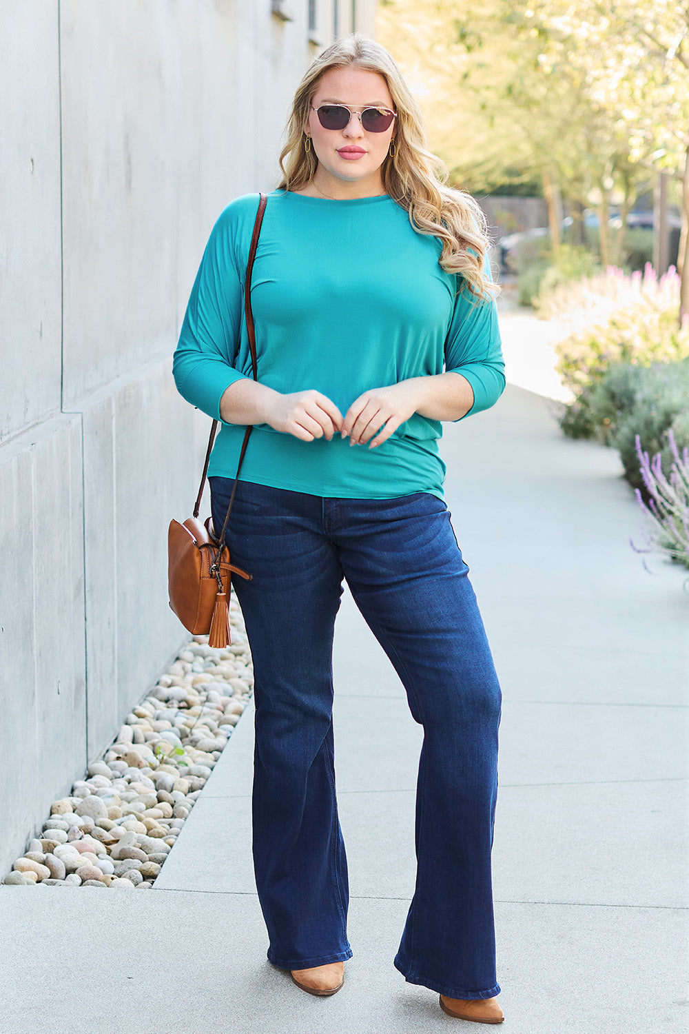 Basic Bae Full Size Round Neck Batwing Sleeve Blouse Luvéillé