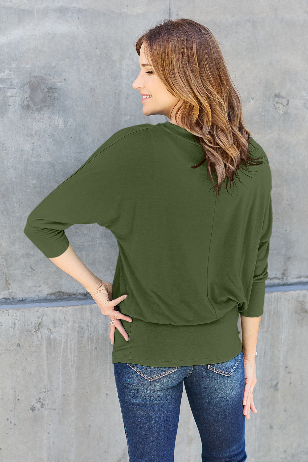 Basic Bae Full Size Round Neck Batwing Sleeve Blouse Luvéillé