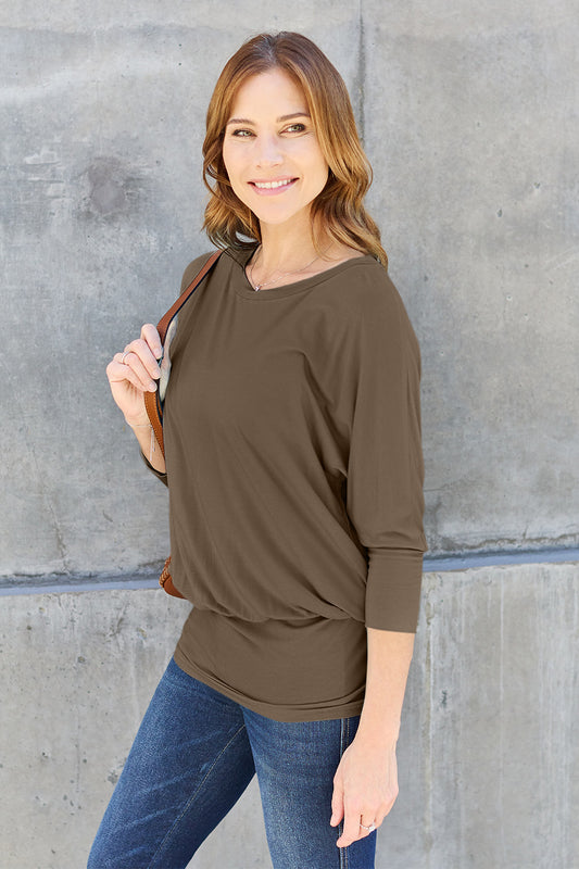 Basic Bae Full Size Round Neck Batwing Sleeve Blouse Luvéillé
