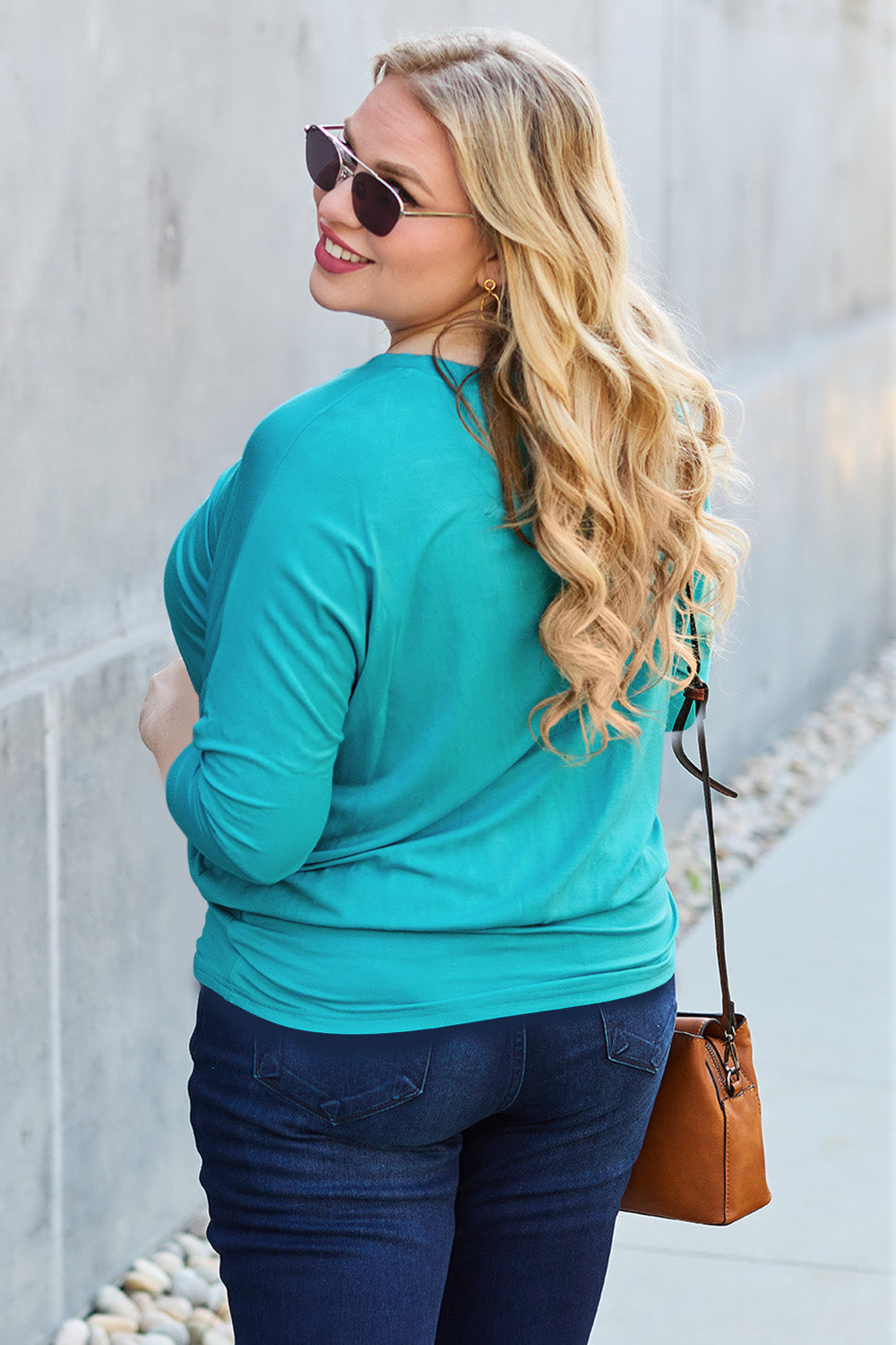 Basic Bae Full Size Round Neck Batwing Sleeve Blouse Luvéillé