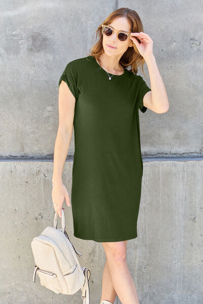 Basic Bae Full Size Round Neck Short Sleeve Dress with Pockets Luvéillé