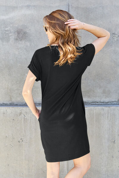Basic Bae Full Size Round Neck Short Sleeve Dress with Pockets Luvéillé