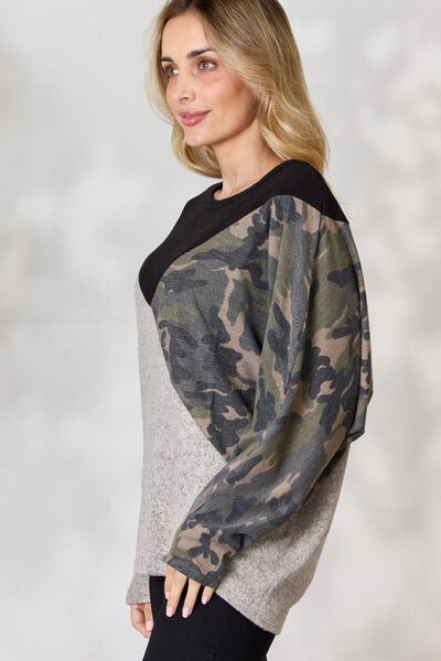 BiBi Brushed Hacci Color Block Long Sleeve Top Luvéillé