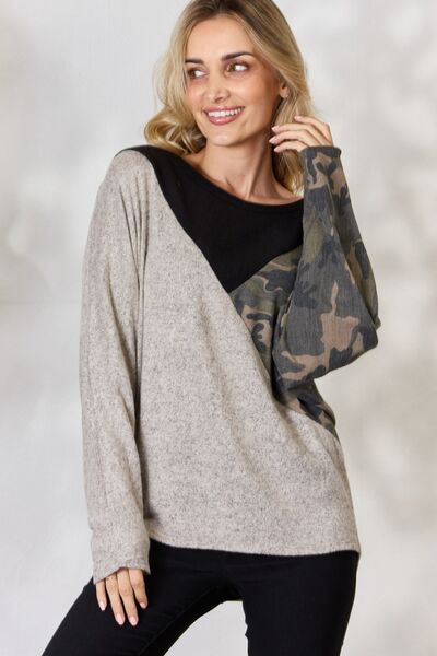 BiBi Brushed Hacci Color Block Long Sleeve Top Luvéillé