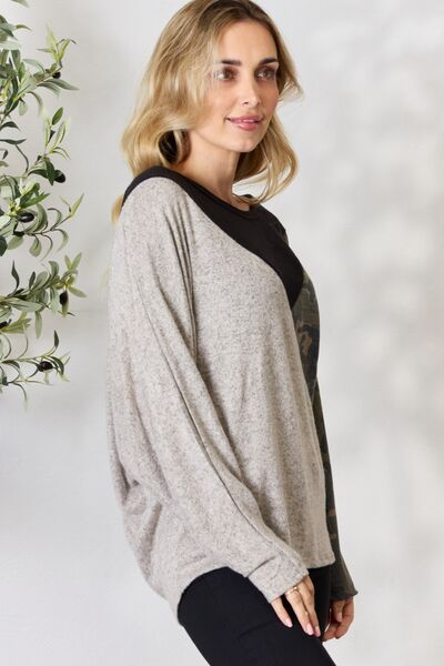 BiBi Brushed Hacci Color Block Long Sleeve Top Luvéillé