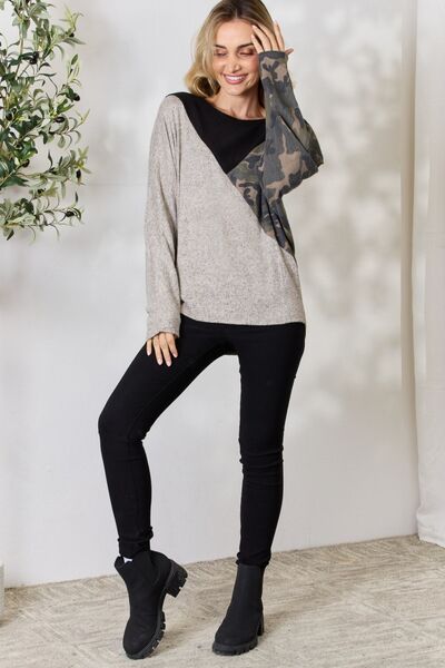 BiBi Brushed Hacci Color Block Long Sleeve Top Luvéillé