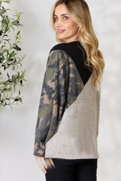 BiBi Brushed Hacci Color Block Long Sleeve Top Luvéillé