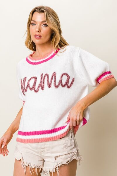 BiBi MAMA Contrast Trim Short Sleeve Sweater Luvéillé