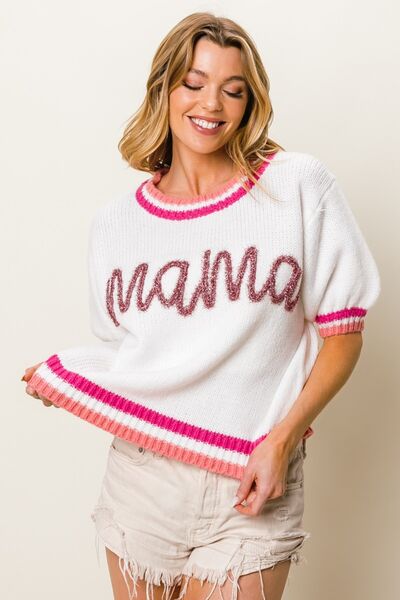 BiBi MAMA Contrast Trim Short Sleeve Sweater Luvéillé