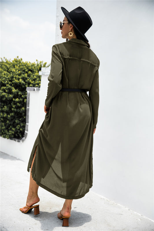 Button Down Side Slit Shirt Dress Luvéillé