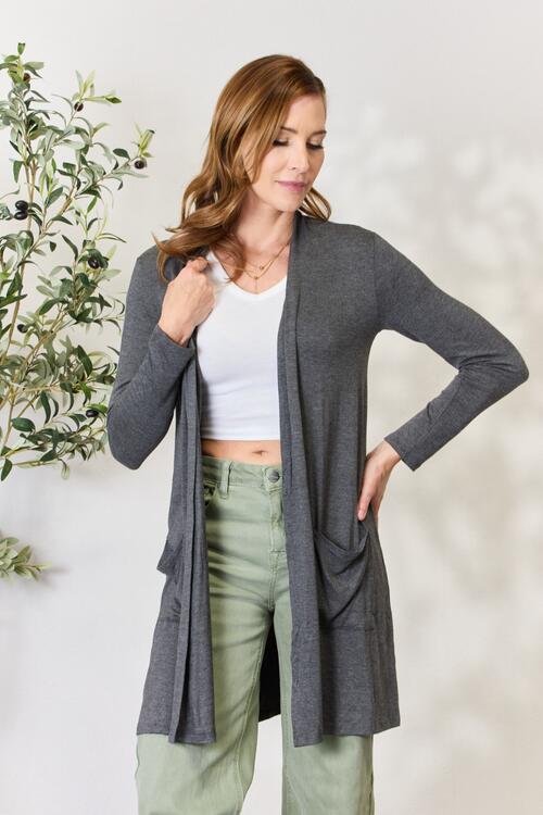Celeste Full Size Open Front Cardigan with Pockets Luvéillé