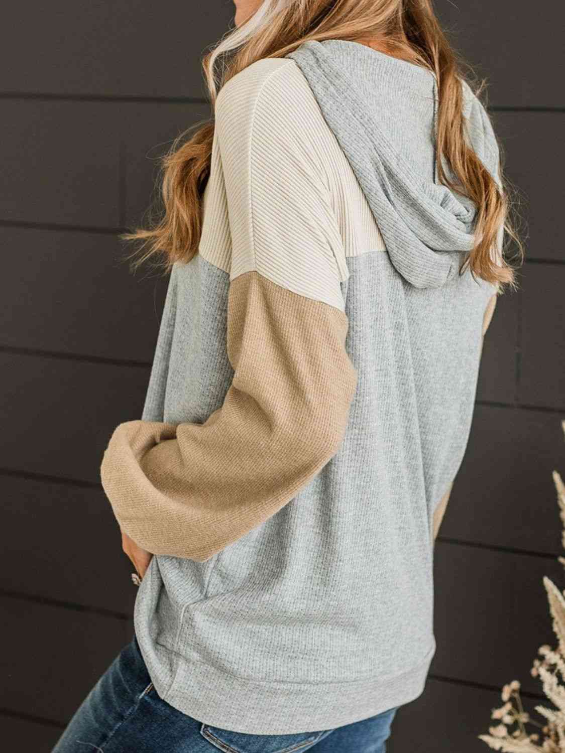Color Block Drawstring Long Sleeve Hoodie Luvéillé