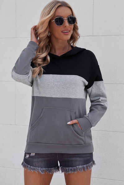 Color Block Dropped Shoulder Hoodie Luvéillé