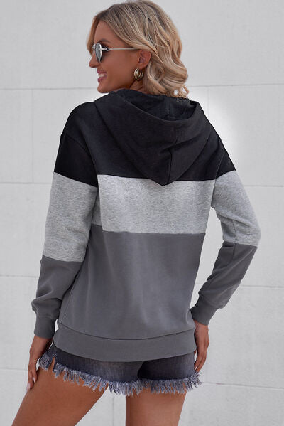 Color Block Dropped Shoulder Hoodie Luvéillé
