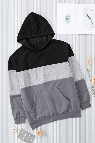 Color Block Dropped Shoulder Hoodie Luvéillé