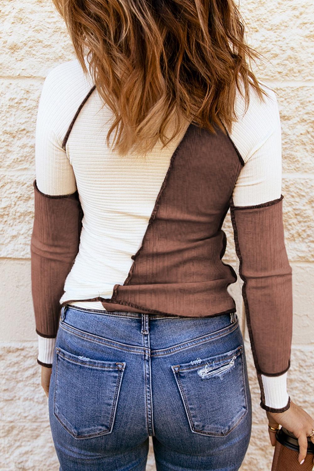 Color Block Round Neck Long Sleeve T-Shirt Luvéillé