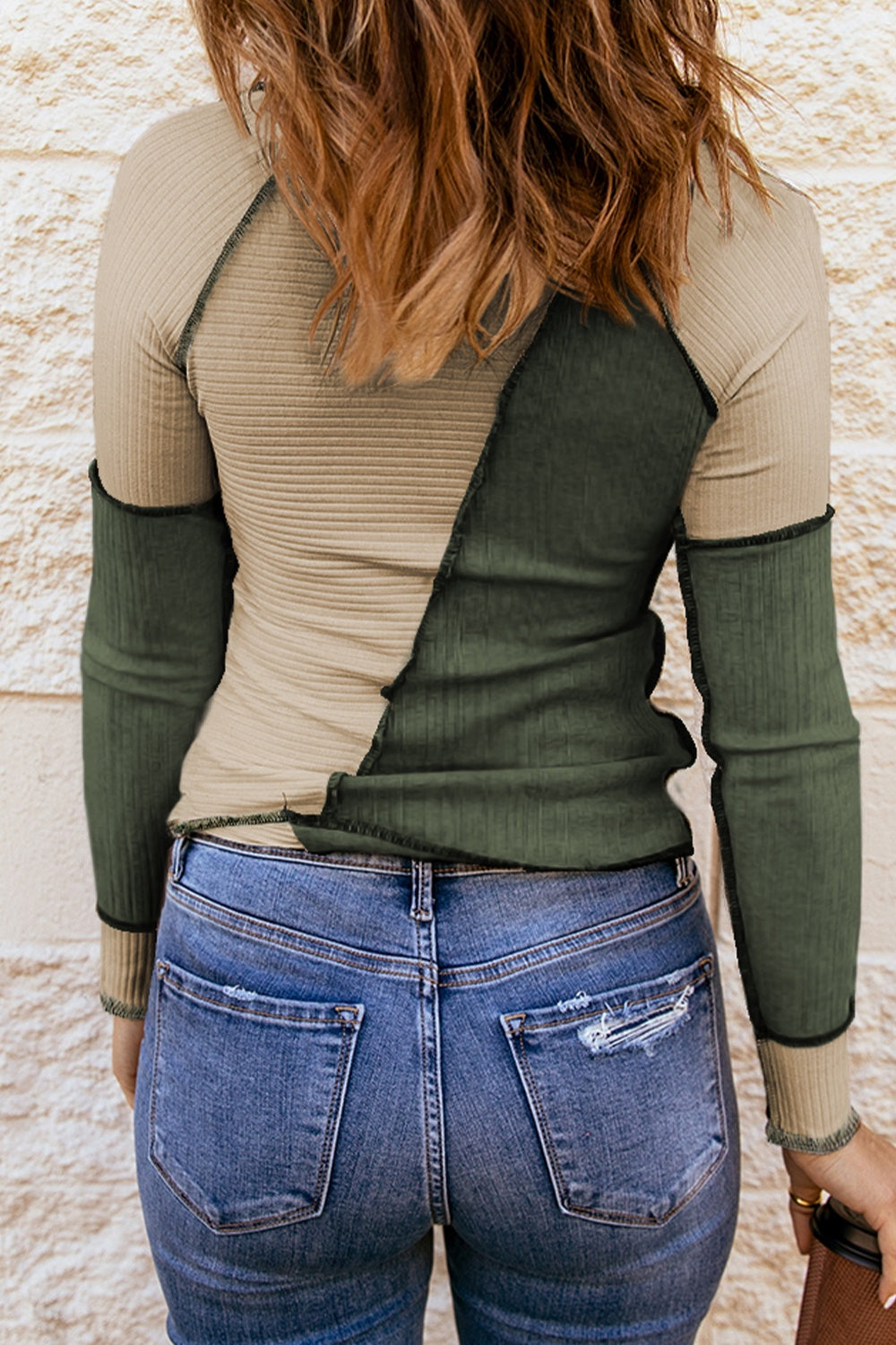 Color Block Round Neck Long Sleeve T-Shirt Luvéillé