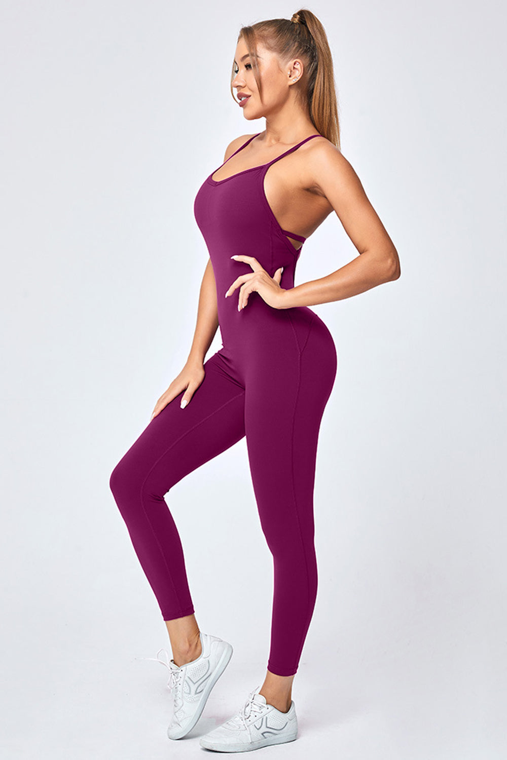 Crisscross Spaghetti Strap Active Jumpsuit Luvéillé