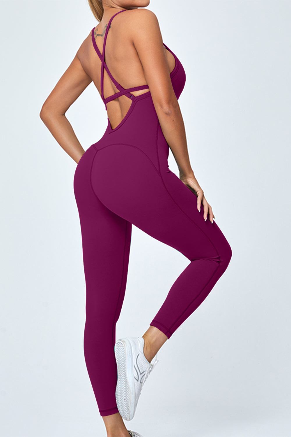 Crisscross Spaghetti Strap Active Jumpsuit Luvéillé