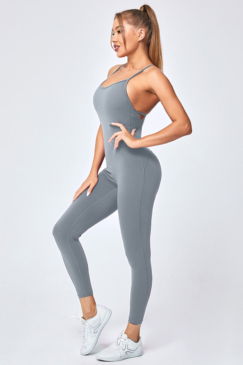 Crisscross Spaghetti Strap Active Jumpsuit Luvéillé