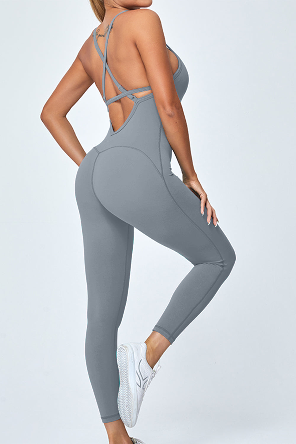 Crisscross Spaghetti Strap Active Jumpsuit Luvéillé
