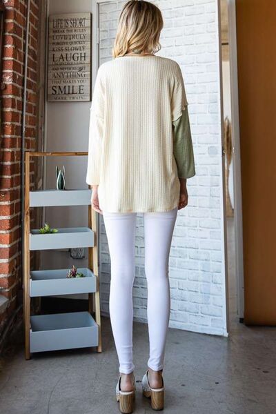 Culture Code Color Block Round Neck Dropped Shoulder Blouse Luvéillé