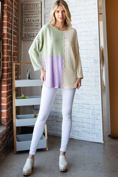 Culture Code Color Block Round Neck Dropped Shoulder Blouse Luvéillé