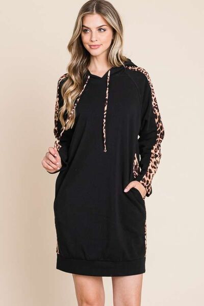 Culture Code Drawstring Leopard Long Sleeve Hooded Dress Luvéillé