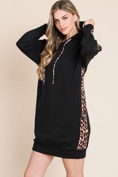 Culture Code Drawstring Leopard Long Sleeve Hooded Dress Luvéillé