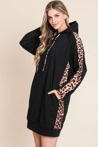 Culture Code Drawstring Leopard Long Sleeve Hooded Dress Luvéillé