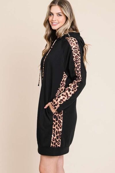 Culture Code Drawstring Leopard Long Sleeve Hooded Dress Luvéillé