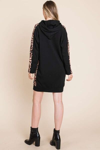 Culture Code Drawstring Leopard Long Sleeve Hooded Dress Luvéillé