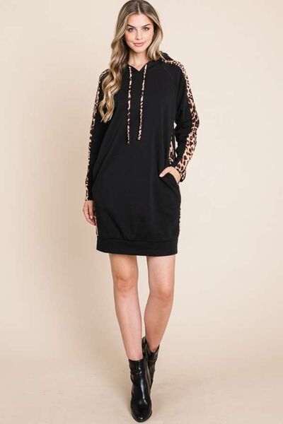 Culture Code Drawstring Leopard Long Sleeve Hooded Dress Luvéillé