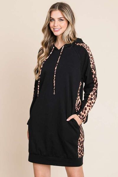 Culture Code Drawstring Leopard Long Sleeve Hooded Dress Luvéillé