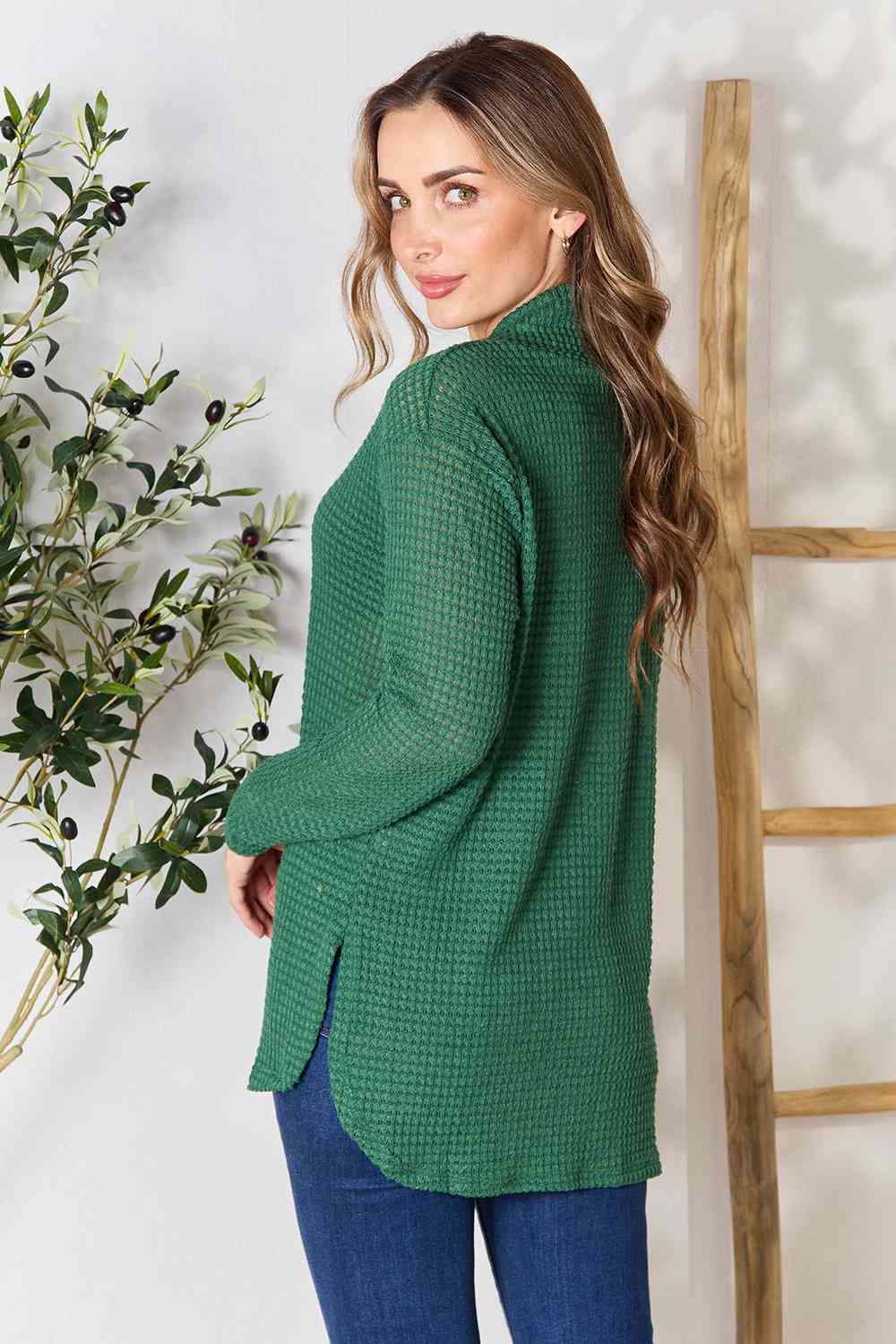 Culture Code Full Size Dropped Shoulder Long Sleeve Slit Blouse Luvéillé