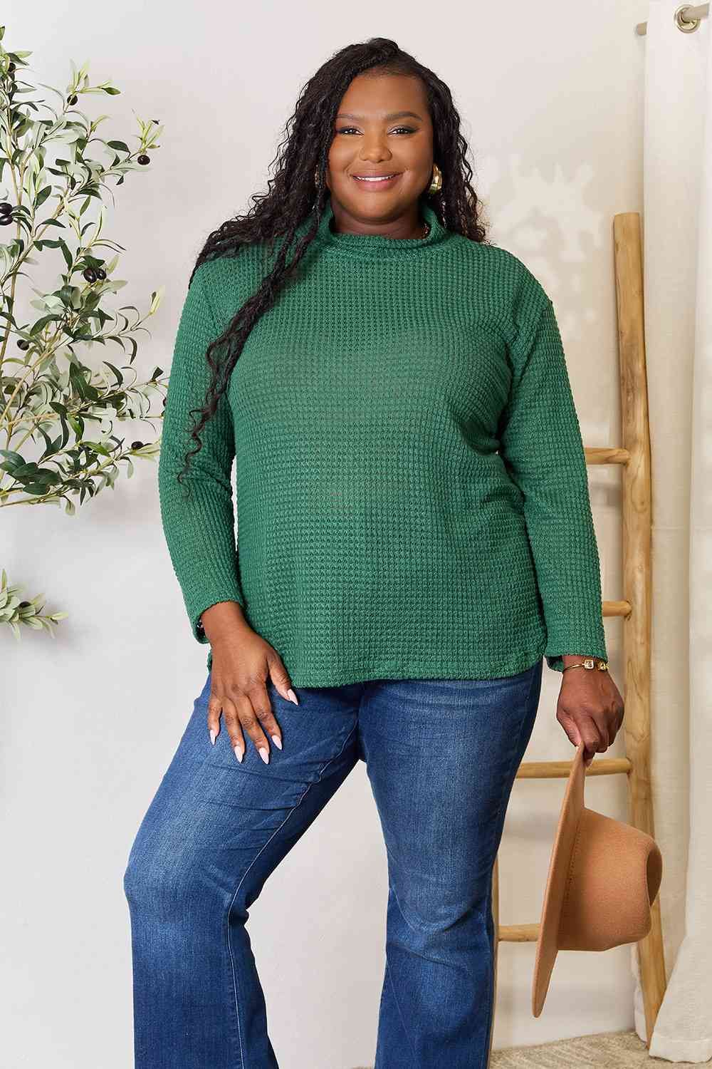 Culture Code Full Size Dropped Shoulder Long Sleeve Slit Blouse Luvéillé